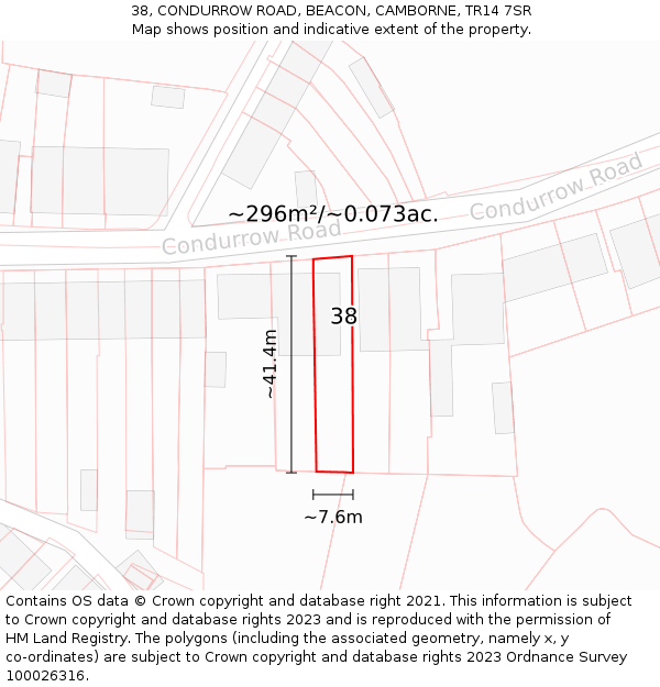 38, CONDURROW ROAD, BEACON, CAMBORNE, TR14 7SR: Plot and title map