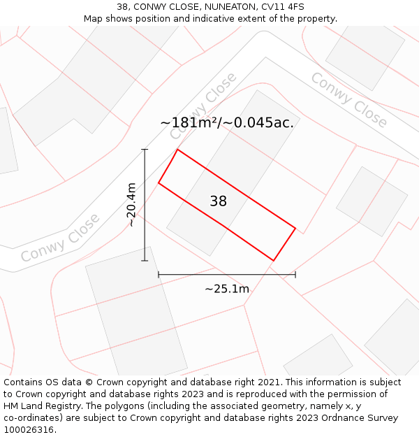 38, CONWY CLOSE, NUNEATON, CV11 4FS: Plot and title map