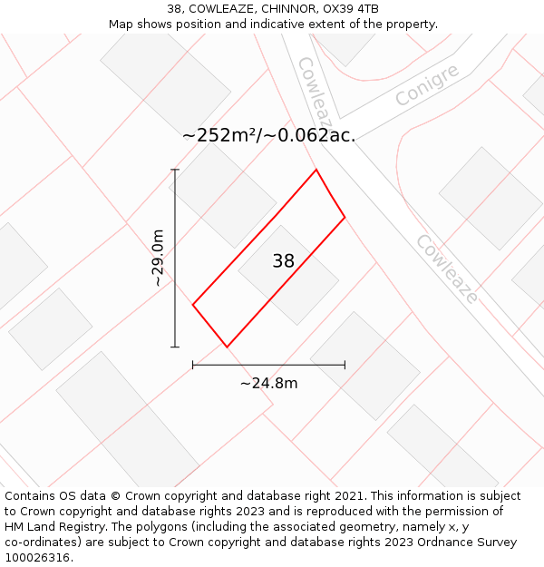 38, COWLEAZE, CHINNOR, OX39 4TB: Plot and title map