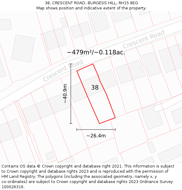 38, CRESCENT ROAD, BURGESS HILL, RH15 8EG: Plot and title map