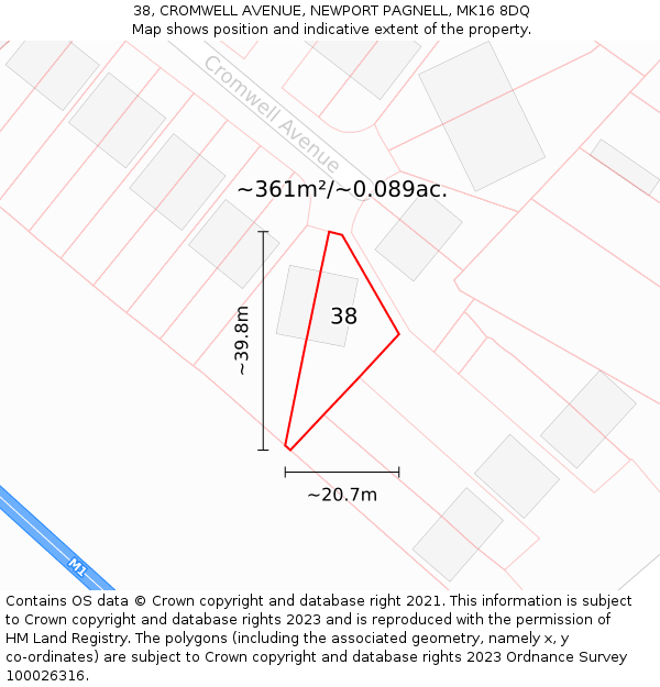 38, CROMWELL AVENUE, NEWPORT PAGNELL, MK16 8DQ: Plot and title map