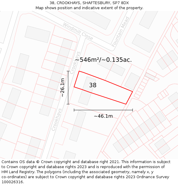 38, CROOKHAYS, SHAFTESBURY, SP7 8DX: Plot and title map