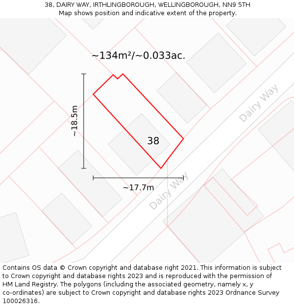 38, DAIRY WAY, IRTHLINGBOROUGH, WELLINGBOROUGH, NN9 5TH: Plot and title map