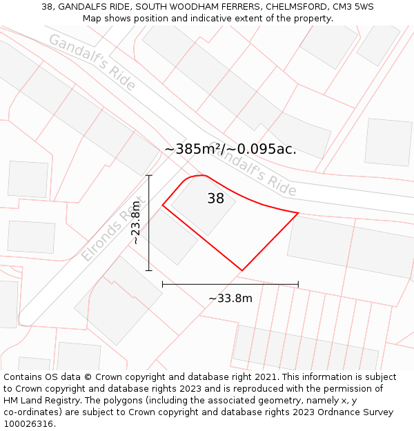 38, GANDALFS RIDE, SOUTH WOODHAM FERRERS, CHELMSFORD, CM3 5WS: Plot and title map