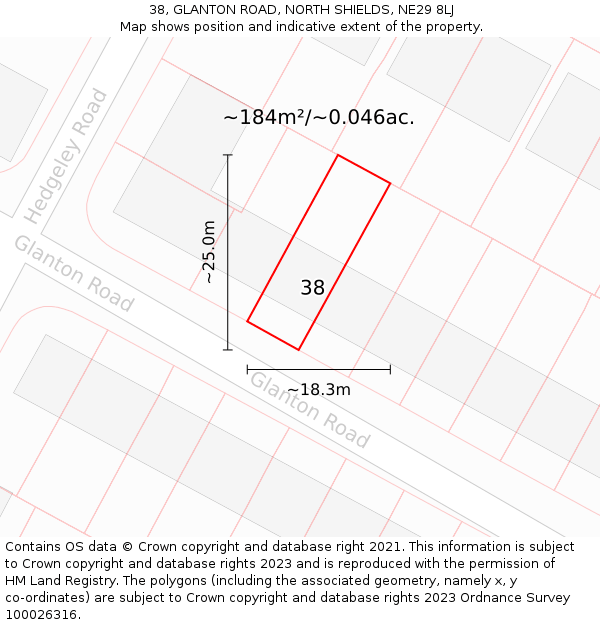 38, GLANTON ROAD, NORTH SHIELDS, NE29 8LJ: Plot and title map