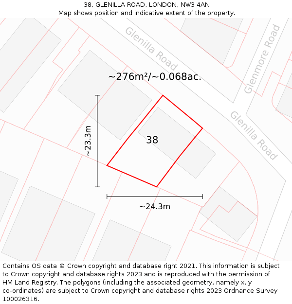 38, GLENILLA ROAD, LONDON, NW3 4AN: Plot and title map