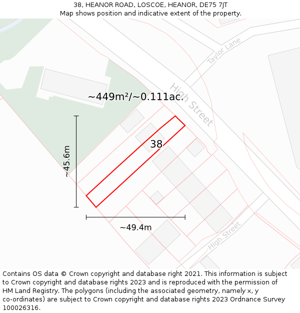 38, HEANOR ROAD, LOSCOE, HEANOR, DE75 7JT: Plot and title map