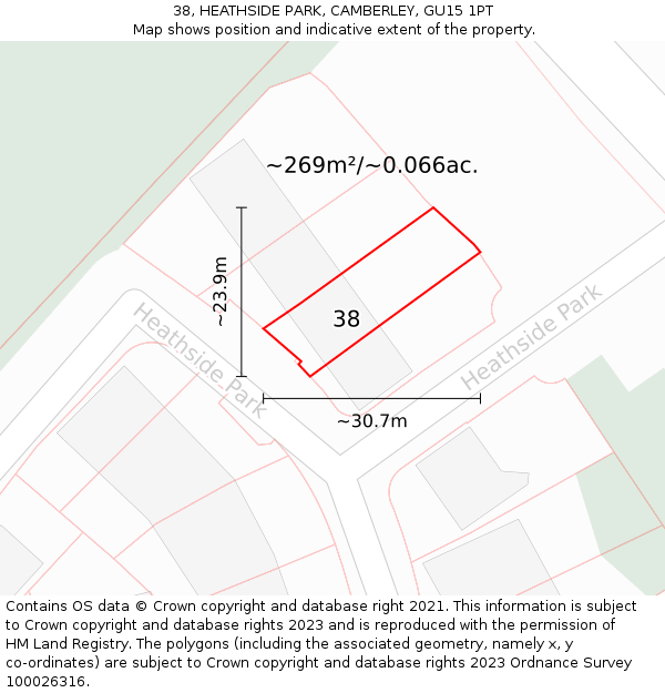 38, HEATHSIDE PARK, CAMBERLEY, GU15 1PT: Plot and title map