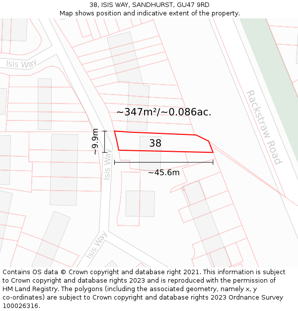 38, ISIS WAY, SANDHURST, GU47 9RD: Plot and title map