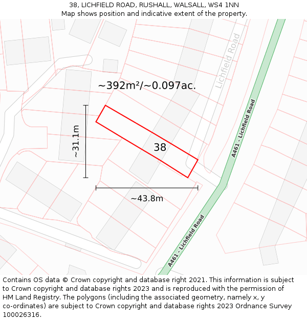 38, LICHFIELD ROAD, RUSHALL, WALSALL, WS4 1NN: Plot and title map