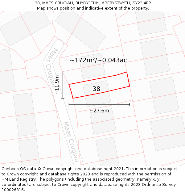 38, MAES CRUGIAU, RHYDYFELIN, ABERYSTWYTH, SY23 4PP: Plot and title map