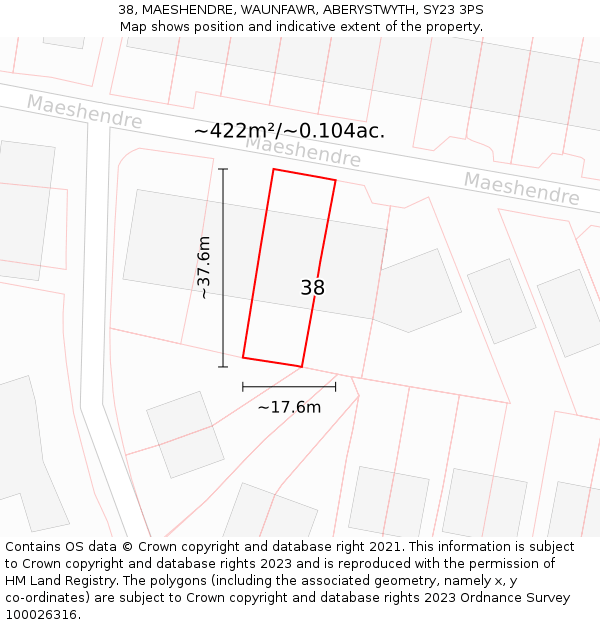 38, MAESHENDRE, WAUNFAWR, ABERYSTWYTH, SY23 3PS: Plot and title map