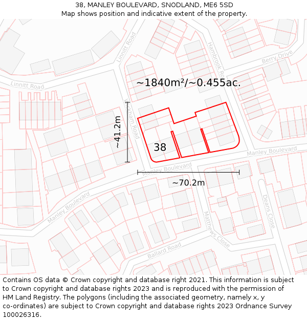 38, MANLEY BOULEVARD, SNODLAND, ME6 5SD: Plot and title map