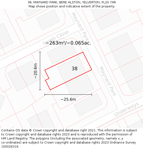 38, MAYNARD PARK, BERE ALSTON, YELVERTON, PL20 7AR: Plot and title map