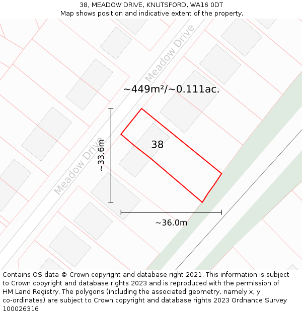 38, MEADOW DRIVE, KNUTSFORD, WA16 0DT: Plot and title map