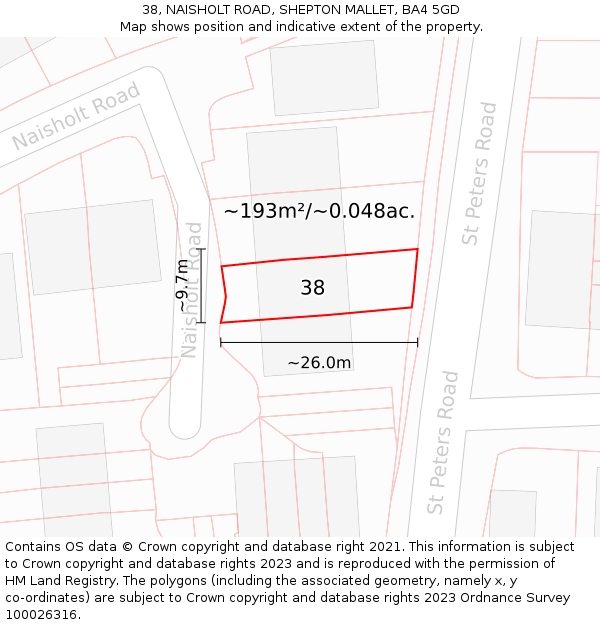 38, NAISHOLT ROAD, SHEPTON MALLET, BA4 5GD: Plot and title map