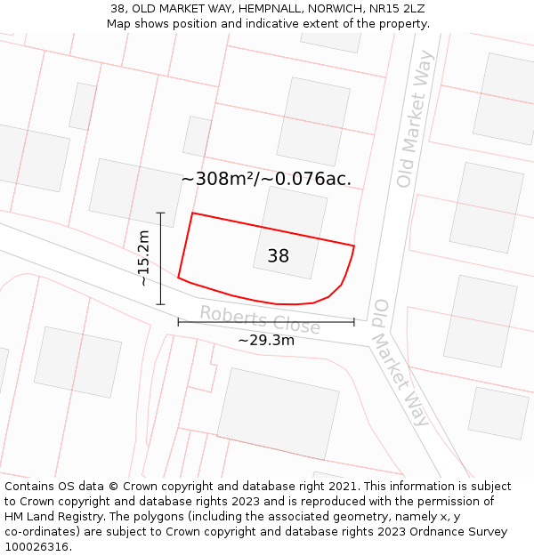 38, OLD MARKET WAY, HEMPNALL, NORWICH, NR15 2LZ: Plot and title map