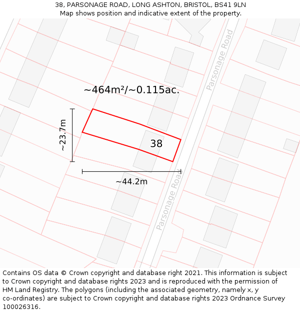 38, PARSONAGE ROAD, LONG ASHTON, BRISTOL, BS41 9LN: Plot and title map