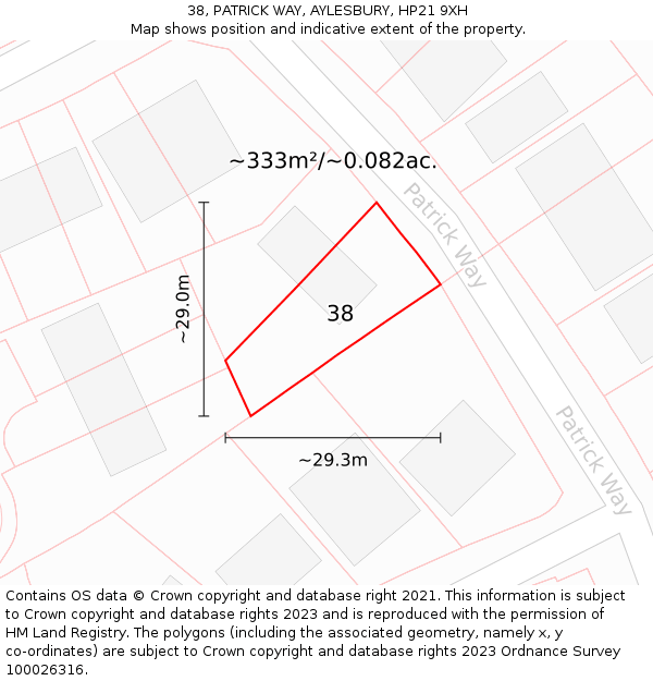 38, PATRICK WAY, AYLESBURY, HP21 9XH: Plot and title map