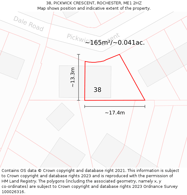 38, PICKWICK CRESCENT, ROCHESTER, ME1 2HZ: Plot and title map