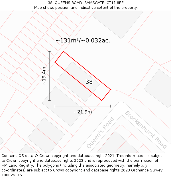 38, QUEENS ROAD, RAMSGATE, CT11 8EE: Plot and title map