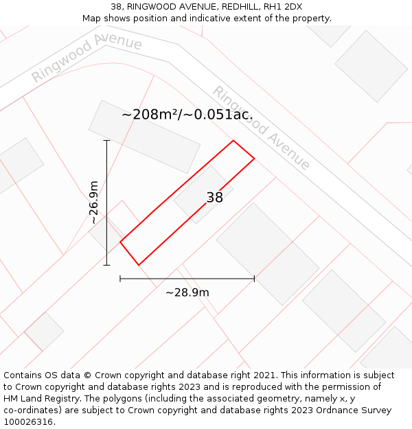 38, RINGWOOD AVENUE, REDHILL, RH1 2DX: Plot and title map