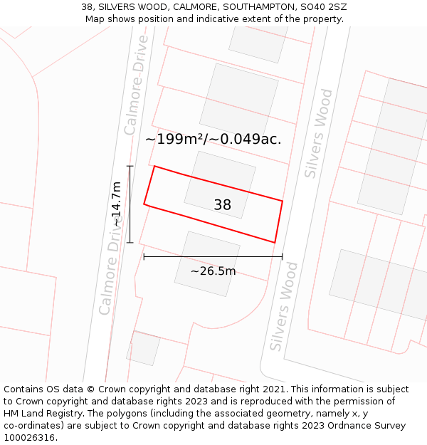 38, SILVERS WOOD, CALMORE, SOUTHAMPTON, SO40 2SZ: Plot and title map