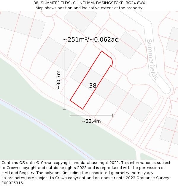 38, SUMMERFIELDS, CHINEHAM, BASINGSTOKE, RG24 8WX: Plot and title map