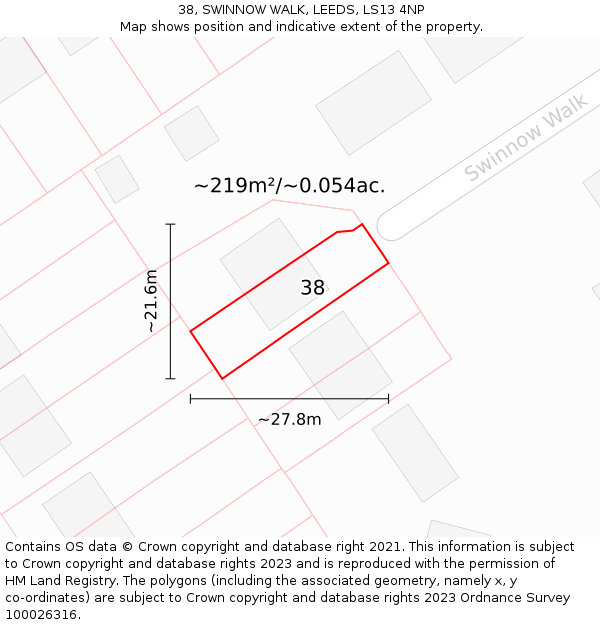 38, SWINNOW WALK, LEEDS, LS13 4NP: Plot and title map