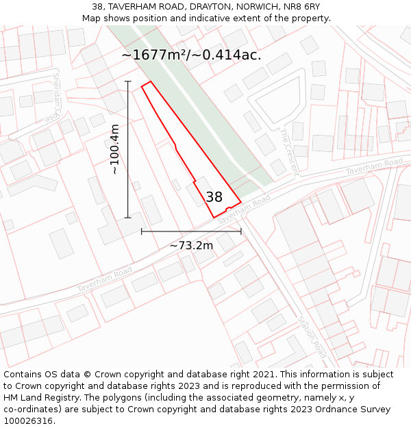 38, TAVERHAM ROAD, DRAYTON, NORWICH, NR8 6RY: Plot and title map