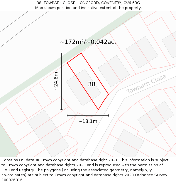 38, TOWPATH CLOSE, LONGFORD, COVENTRY, CV6 6RG: Plot and title map