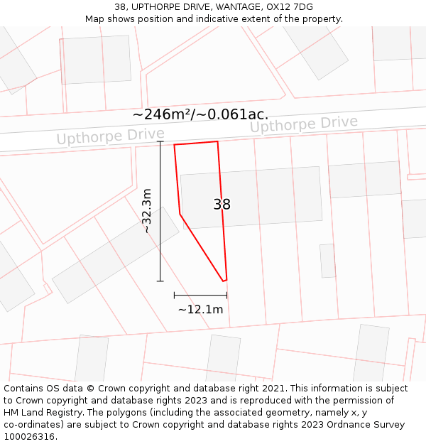 38, UPTHORPE DRIVE, WANTAGE, OX12 7DG: Plot and title map