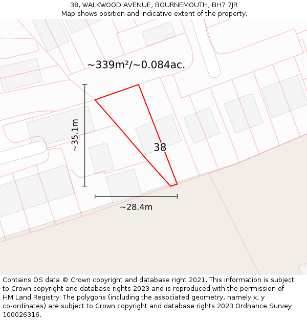 38, WALKWOOD AVENUE, BOURNEMOUTH, BH7 7JR: Plot and title map