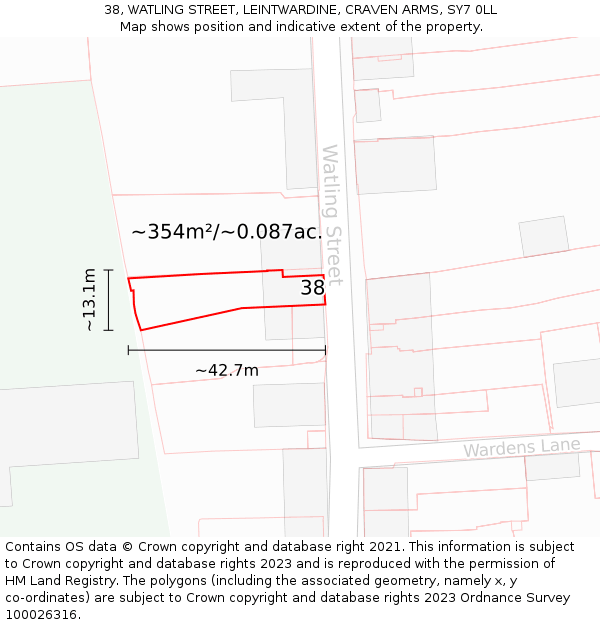 38, WATLING STREET, LEINTWARDINE, CRAVEN ARMS, SY7 0LL: Plot and title map