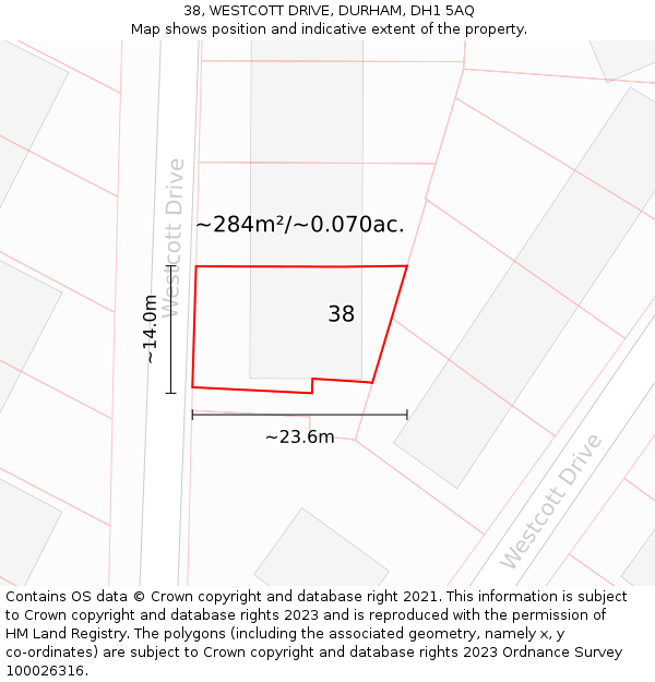 38, WESTCOTT DRIVE, DURHAM, DH1 5AQ: Plot and title map