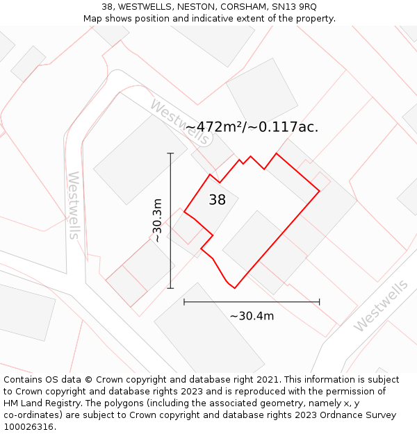 38, WESTWELLS, NESTON, CORSHAM, SN13 9RQ: Plot and title map