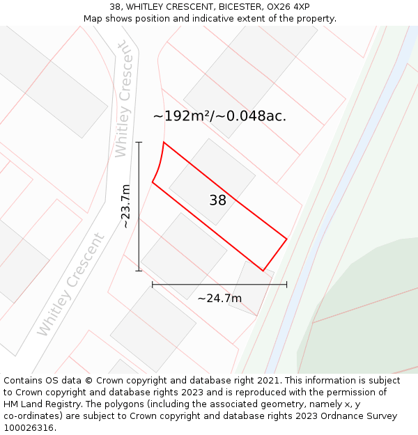 38, WHITLEY CRESCENT, BICESTER, OX26 4XP: Plot and title map