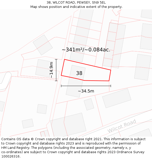 38, WILCOT ROAD, PEWSEY, SN9 5EL: Plot and title map