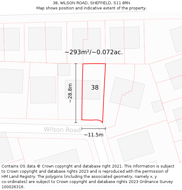 38, WILSON ROAD, SHEFFIELD, S11 8RN: Plot and title map