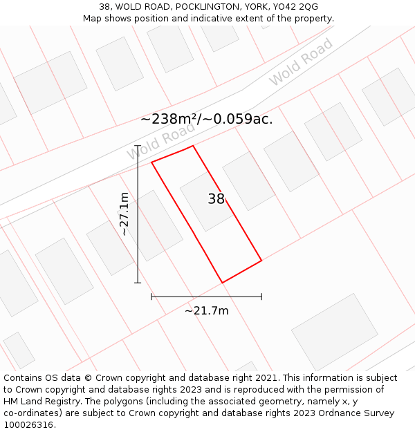 38, WOLD ROAD, POCKLINGTON, YORK, YO42 2QG: Plot and title map