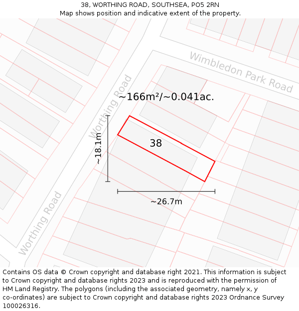 38, WORTHING ROAD, SOUTHSEA, PO5 2RN: Plot and title map