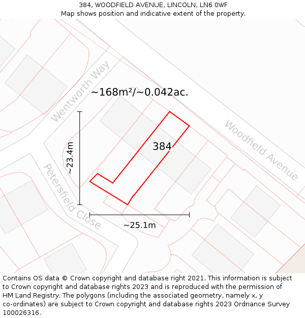 384, WOODFIELD AVENUE, LINCOLN, LN6 0WF: Plot and title map