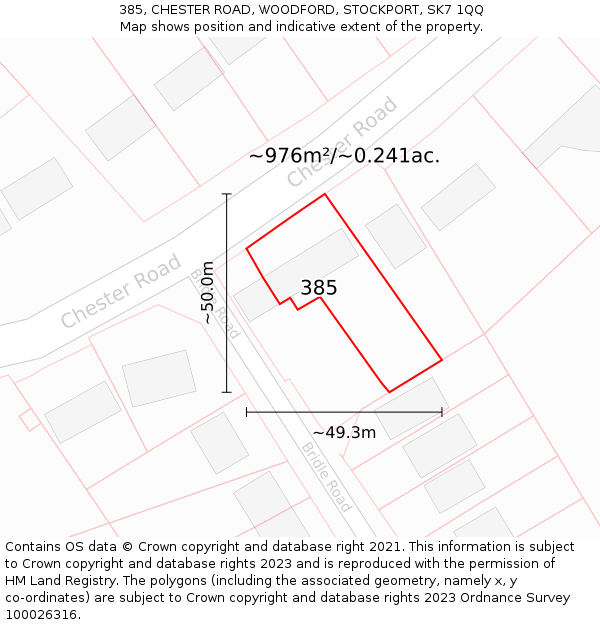 385, CHESTER ROAD, WOODFORD, STOCKPORT, SK7 1QQ: Plot and title map