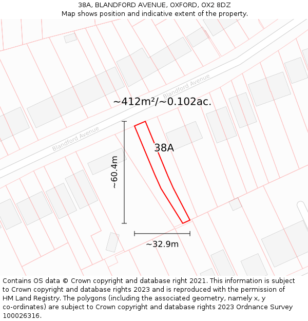 38A, BLANDFORD AVENUE, OXFORD, OX2 8DZ: Plot and title map