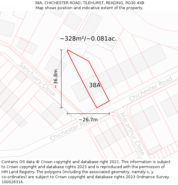 38A, CHICHESTER ROAD, TILEHURST, READING, RG30 4XB: Plot and title map