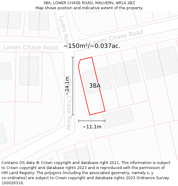 38A, LOWER CHASE ROAD, MALVERN, WR14 2BZ: Plot and title map