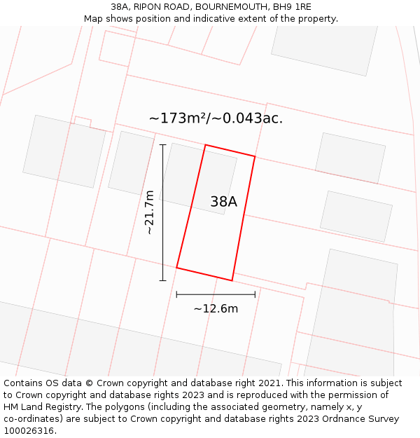 38A, RIPON ROAD, BOURNEMOUTH, BH9 1RE: Plot and title map