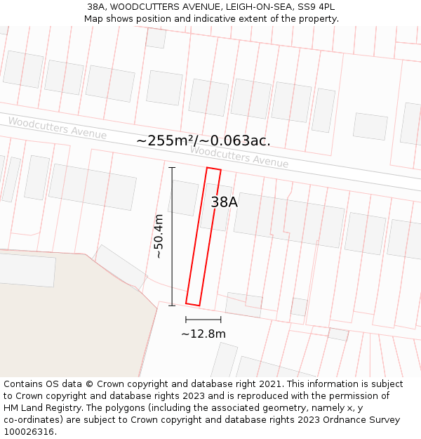 38A, WOODCUTTERS AVENUE, LEIGH-ON-SEA, SS9 4PL: Plot and title map