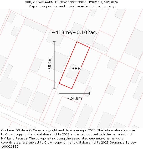 38B, GROVE AVENUE, NEW COSTESSEY, NORWICH, NR5 0HW: Plot and title map