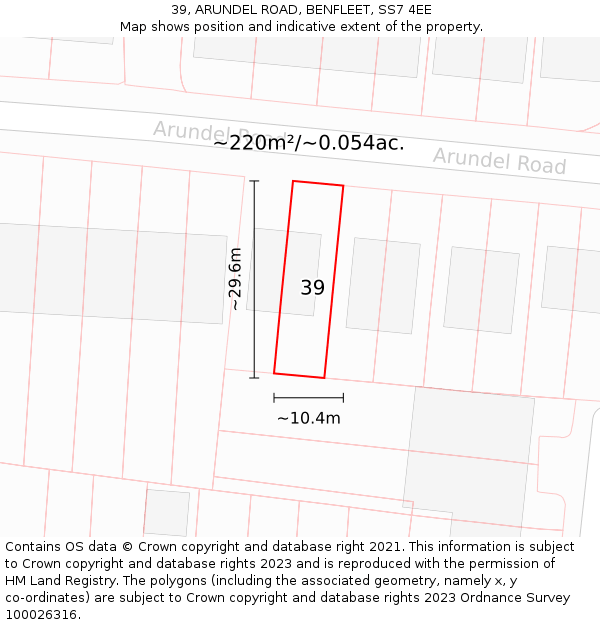 39, ARUNDEL ROAD, BENFLEET, SS7 4EE: Plot and title map